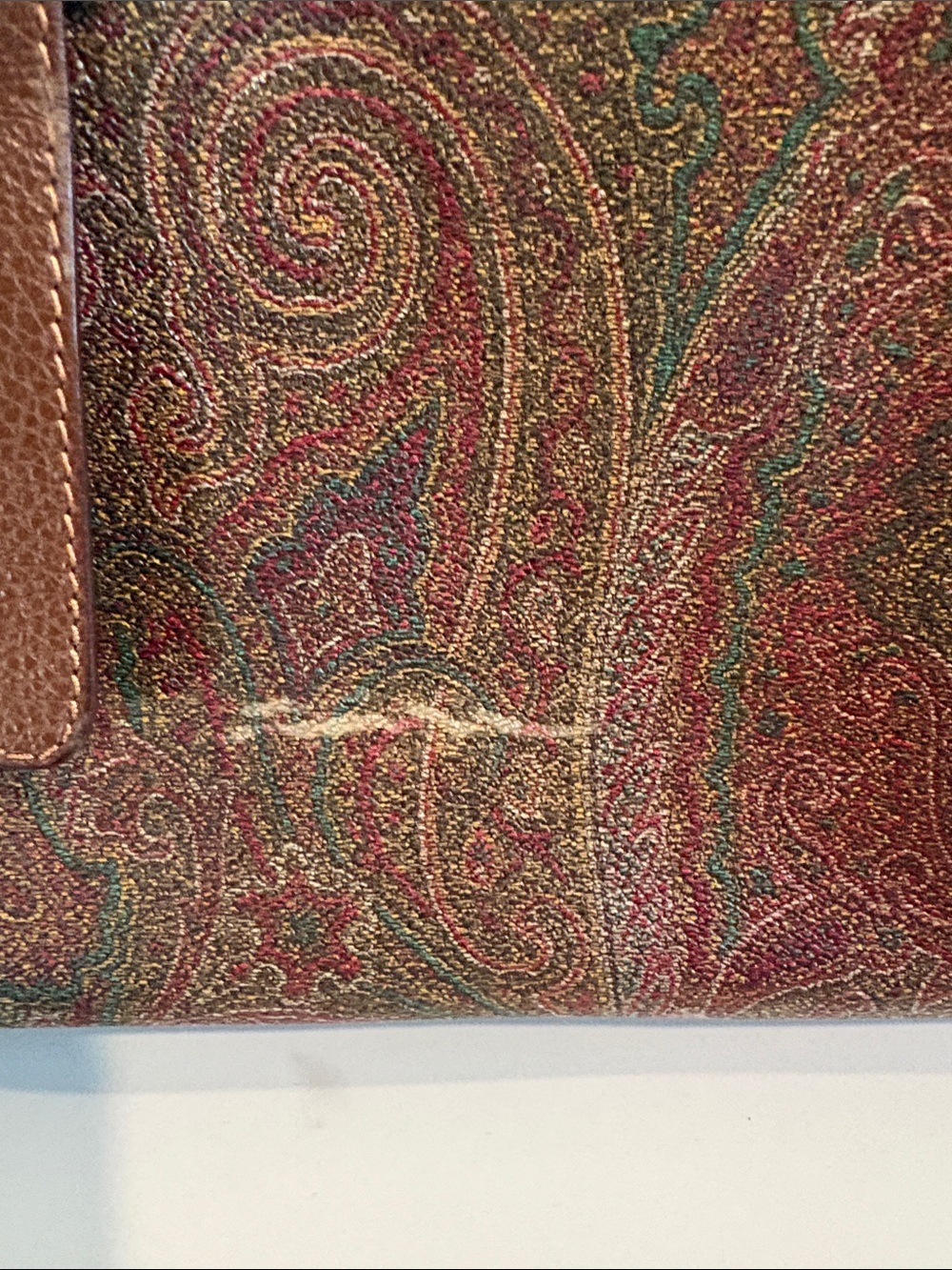 Etro Paisley Pattern Brown Leather-Trim Tote Bag - Picture 4 of 14